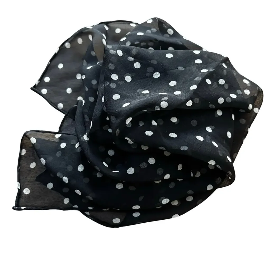 Sheer silky neckerchief scarf bandana style square mod polka dots black white